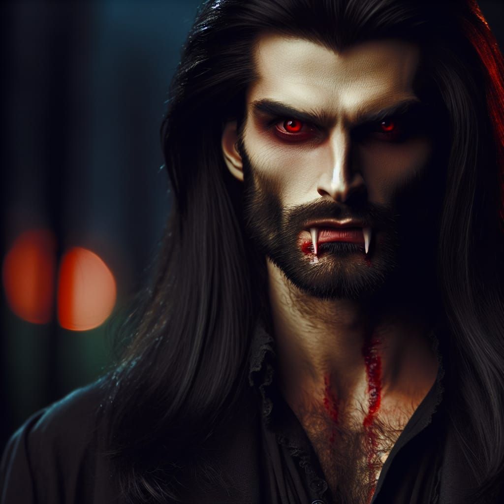 Menacing Vampire with Gleaming Red Eyes
