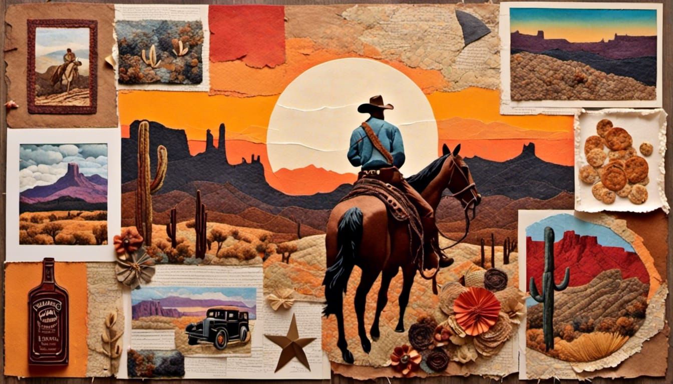 1940s Cowboy Collage Portrait with Nevada Sunset