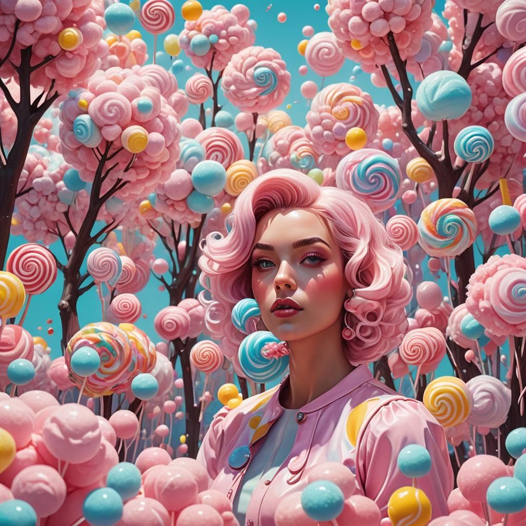 Cotton Candy Wonderland Portrait in Cel-Shaded Style