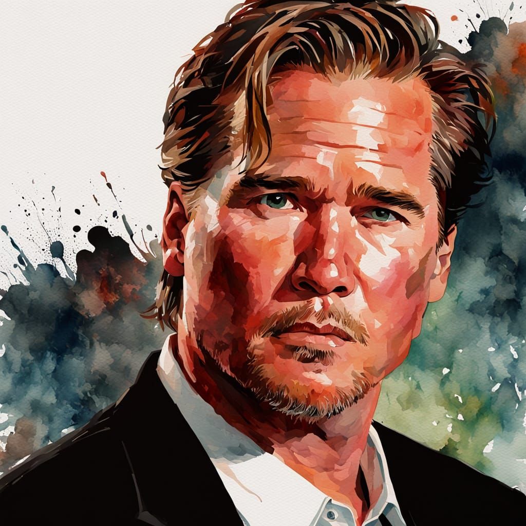 Ethereal Val Kilmer Portrait in Watercolor Impasto Style