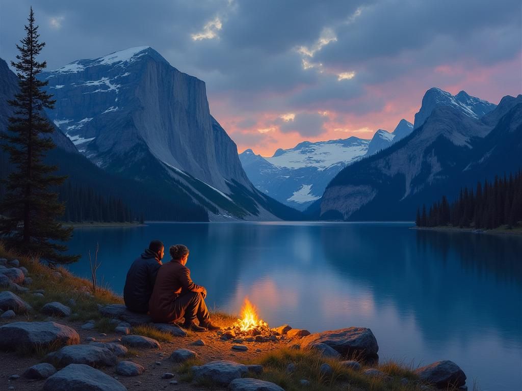 Camping at Dusk: A Mountain Lake Scene