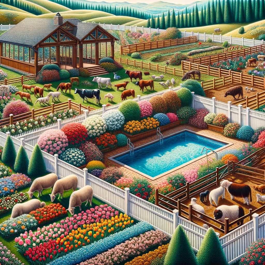 Diverse Enclosures: Garden, Corral, and Pool