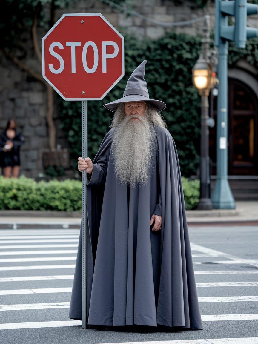 Gandalf the Grey in a Mysterious Urban Landscape