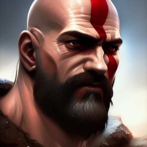 Hyperdetailed Kratos Portrait in Artgerm Style
