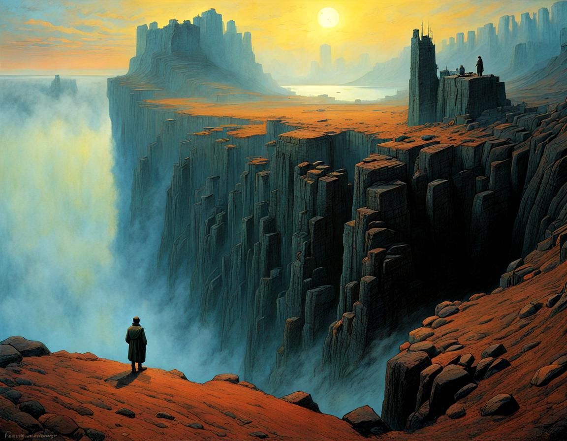 Mysterious Explorer Surveys Moody Quarry Landscape in Mornin...