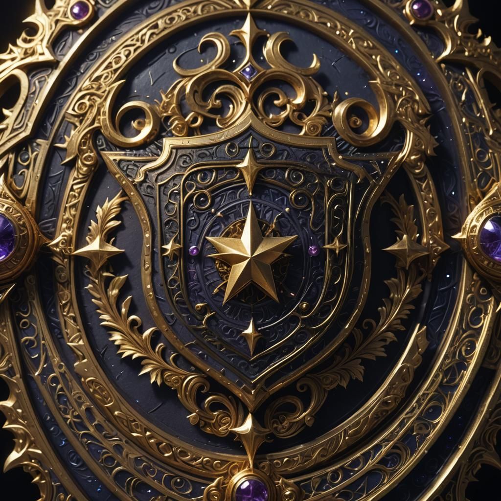 Golden Runes Black Star Fantasy Crest in Art Nouveau