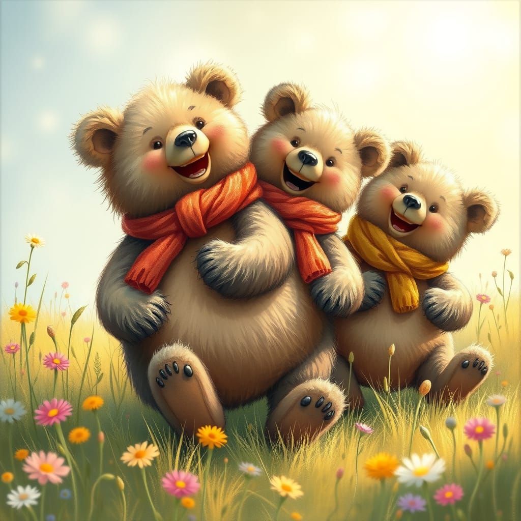 Whimsical Teddy Bears in a Sunlit Meadow