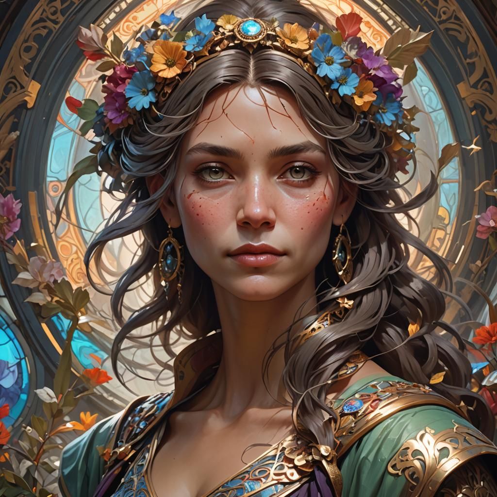 Detailed Portrait of Mother in Art Nouveau Style