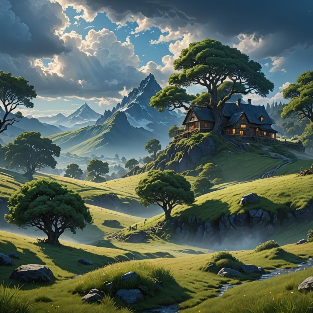 Farmhouse Landscape in Detailed Matte Painting Style