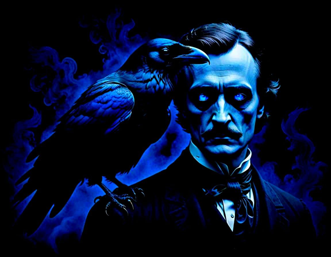 Ethereal Raven on Dark Entity's Shoulder, Gothic Horror Mast...