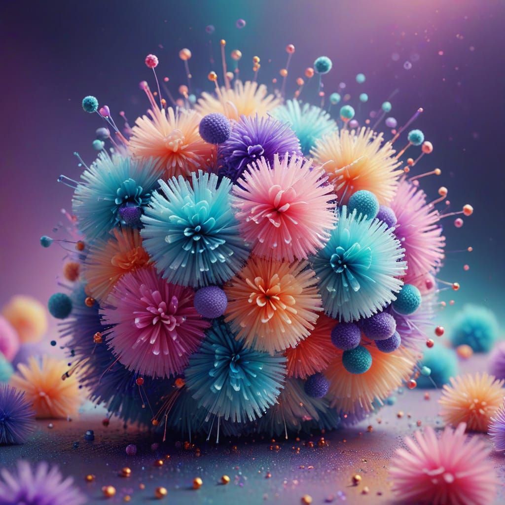 Pom Pom art, hyper surrealism, depth