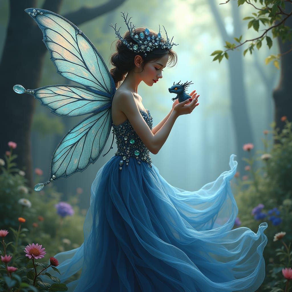 Fairy and Dragon in Magical Forest