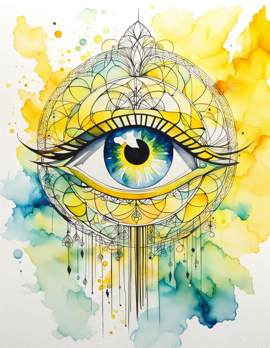 Enigmatic Yellow Shaman in Translucent Watercolor