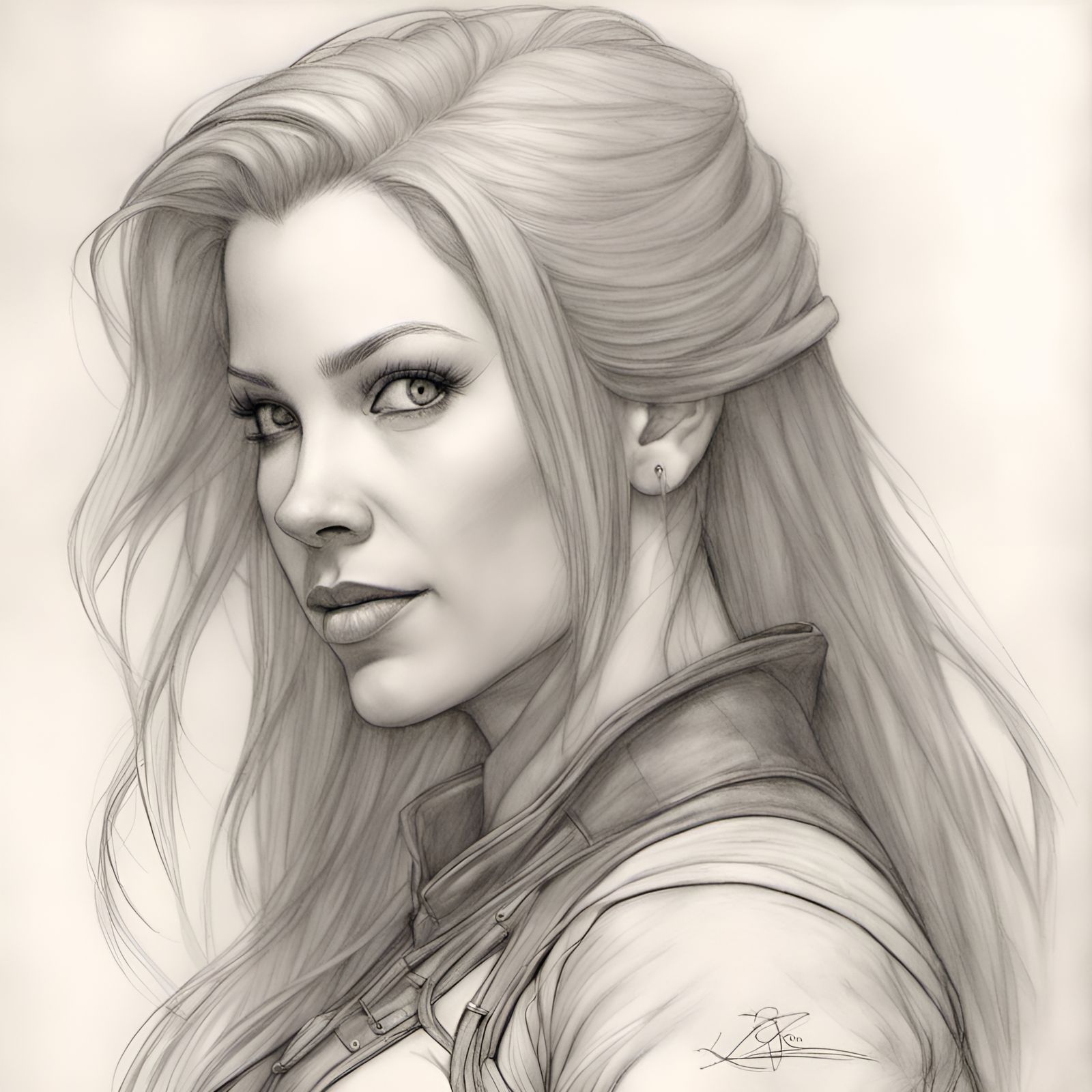 Detailed Pencil Sketch of a Female Pilot