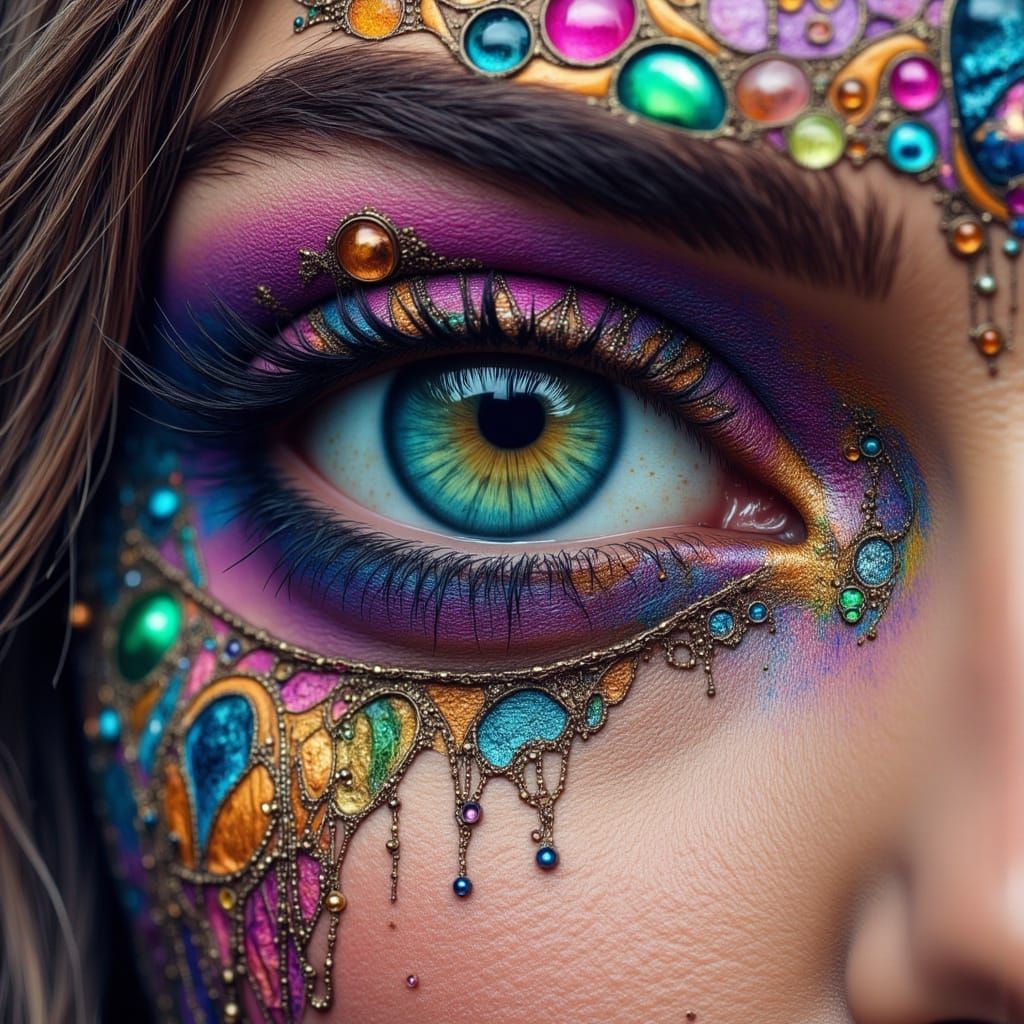 Psychedelic Geometric Eyeshadow Macro in Photorealistic Styl...