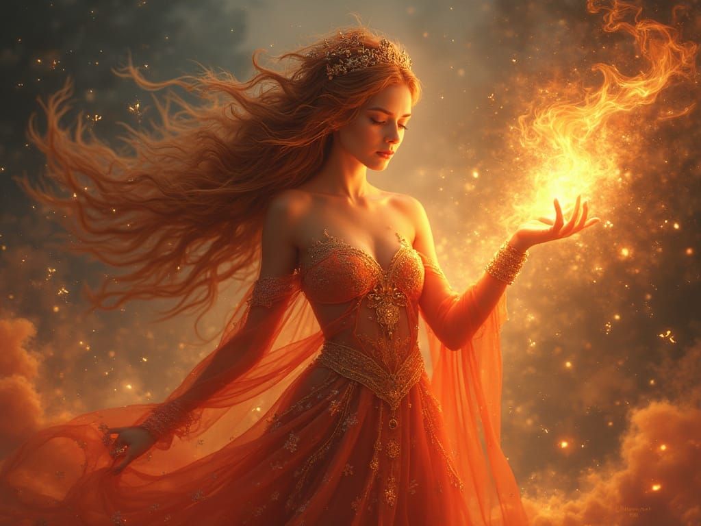 Mystical Fire Sorceress in Ethereal Dance