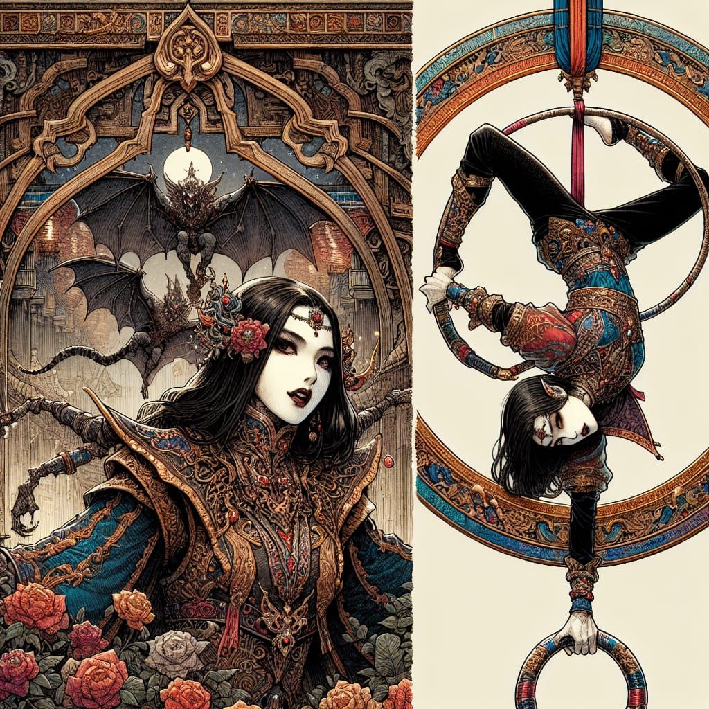 Vampire Contortionist Under Ancient Asian-Inspired Celestial...