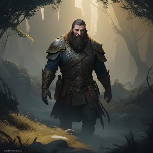 Lonely Bearded Man in Fantasy Illustration Style
