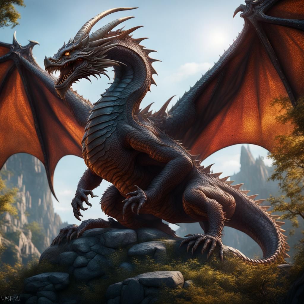 Realistic Dragon in Detailed Matte Painting Style