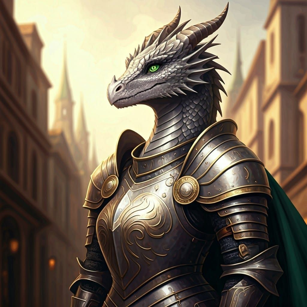 Noble Dragon Knight in Fantasy City