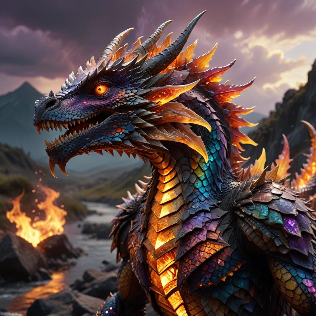 Majestic Dragon in Ethereal Luminescence with Cinematic Film...