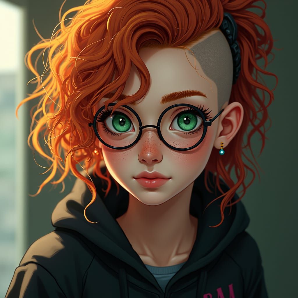 Freckled Woman with Green Eyes in Fantasy Art Style