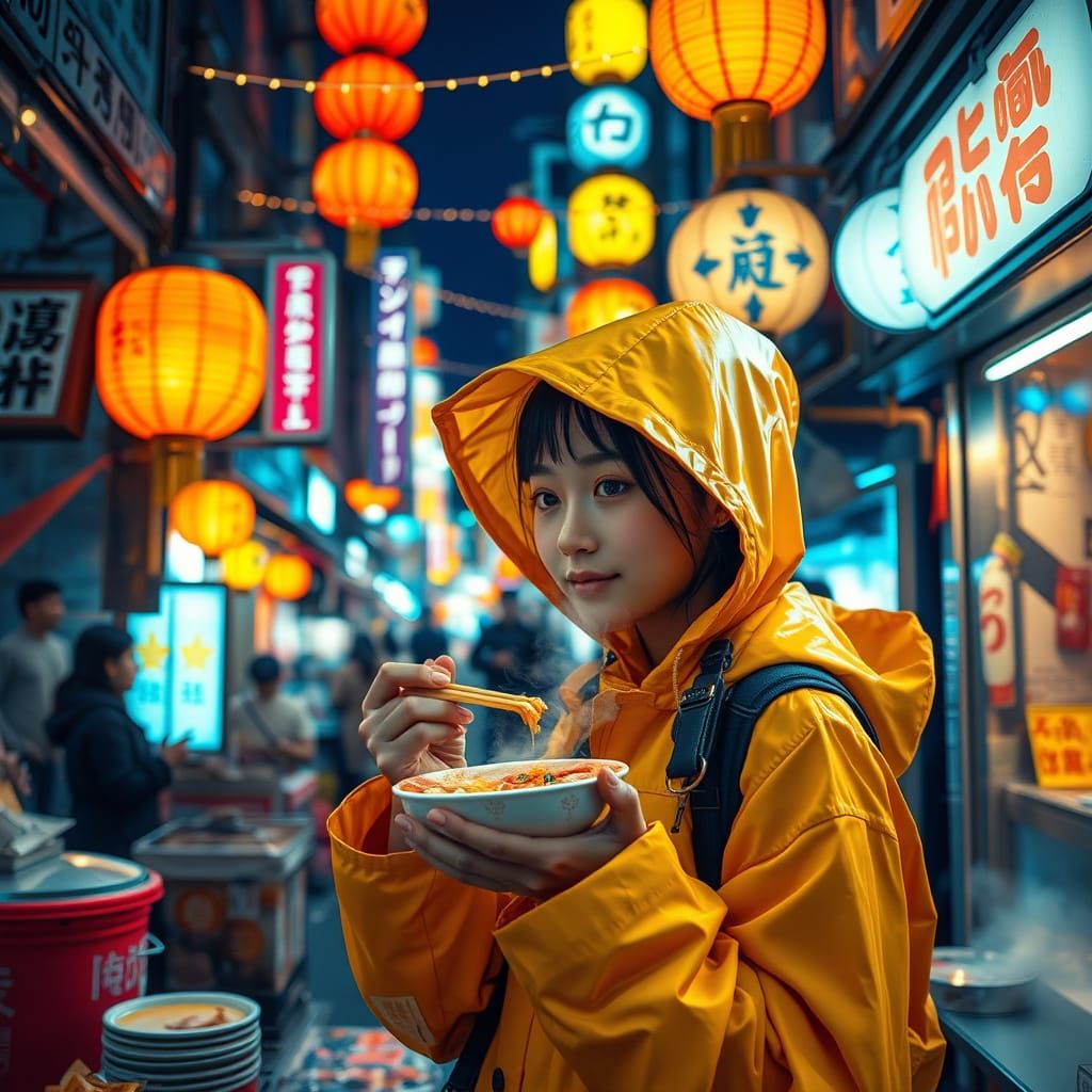 Tokyo Night Market Magic: Steaming Ramen Under Vibrant Neon