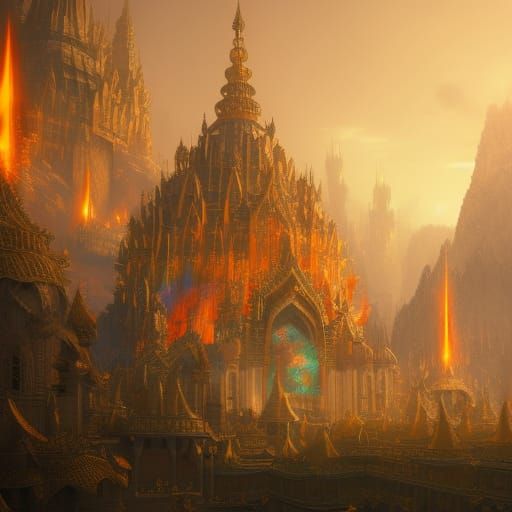 Fiery Ethereal Palace Digital Matte Painting