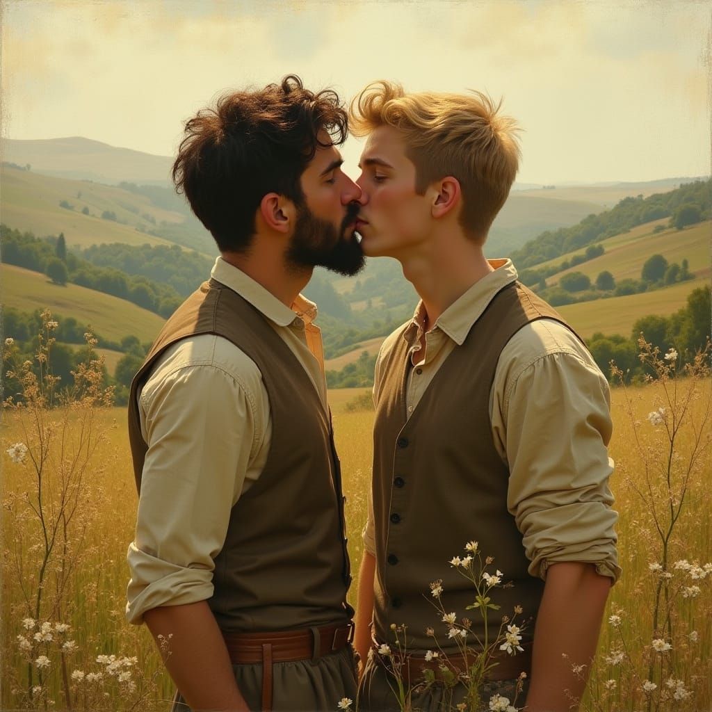 Passionate Kiss in Rural England: A Romantic Impression