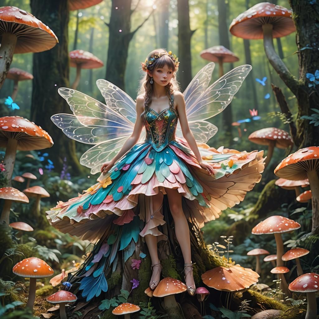 Whimsical Fairy in Forest with Pastel Colors
