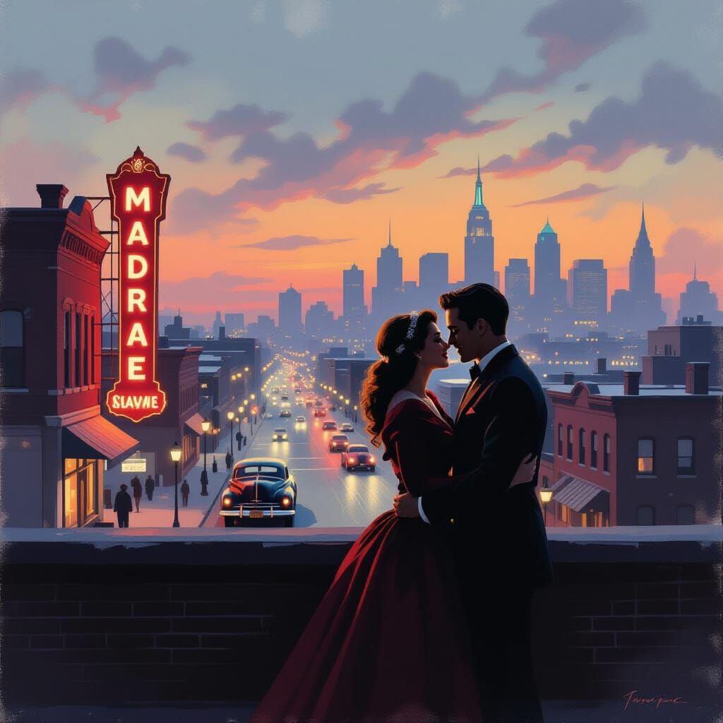 Vintage Romance Overlooking Americana Cityscape