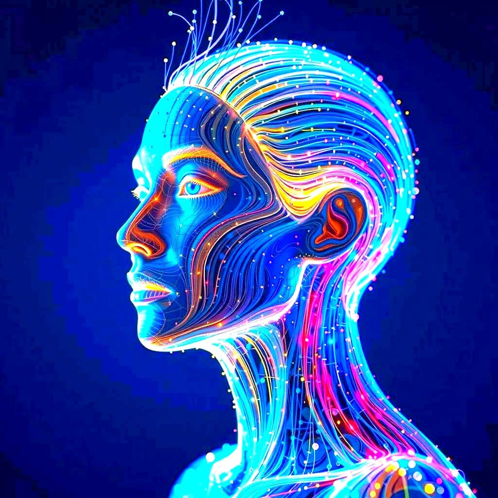 Futuristic Abstract Face of Glowing Particles and Light