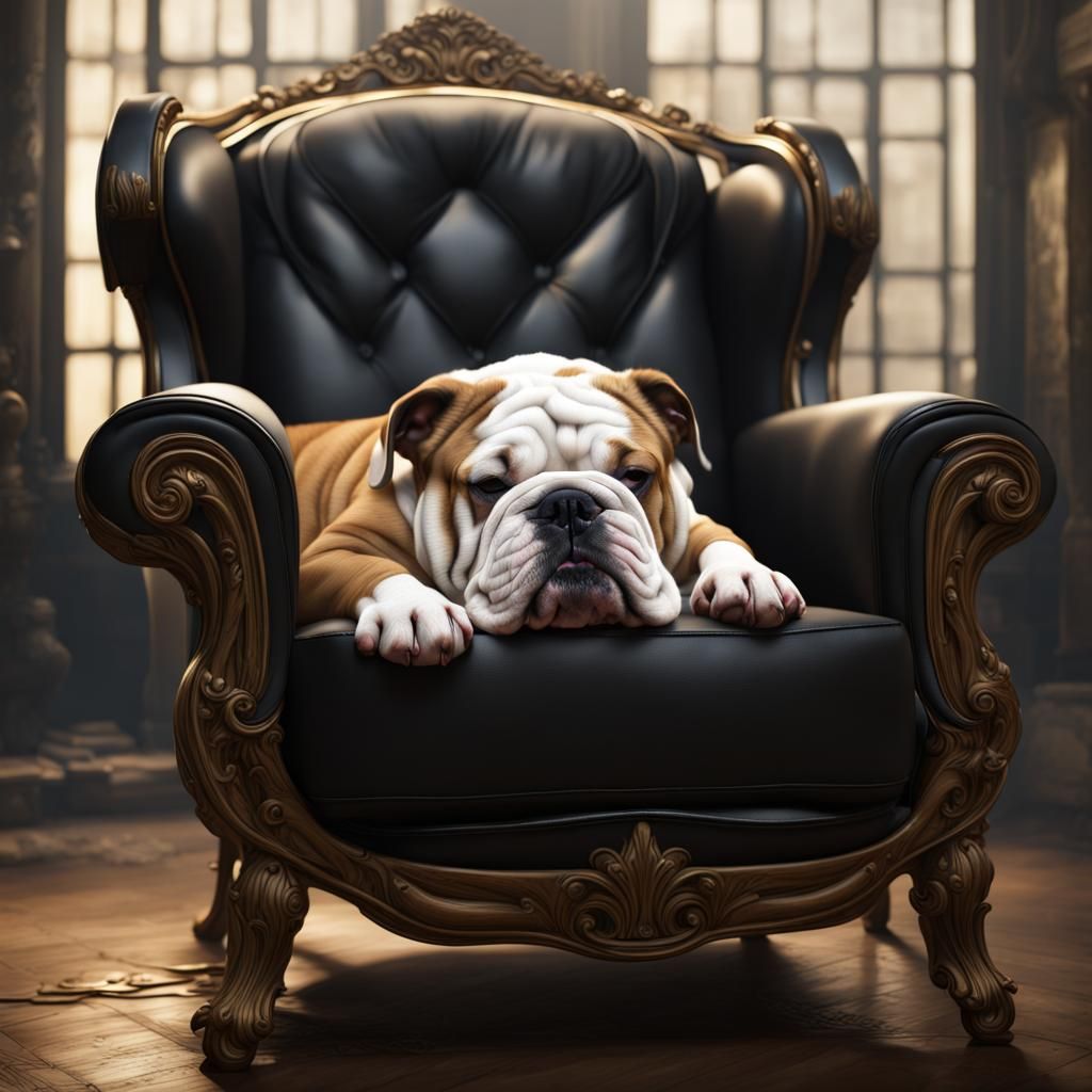 English bulldog sleeping on chair