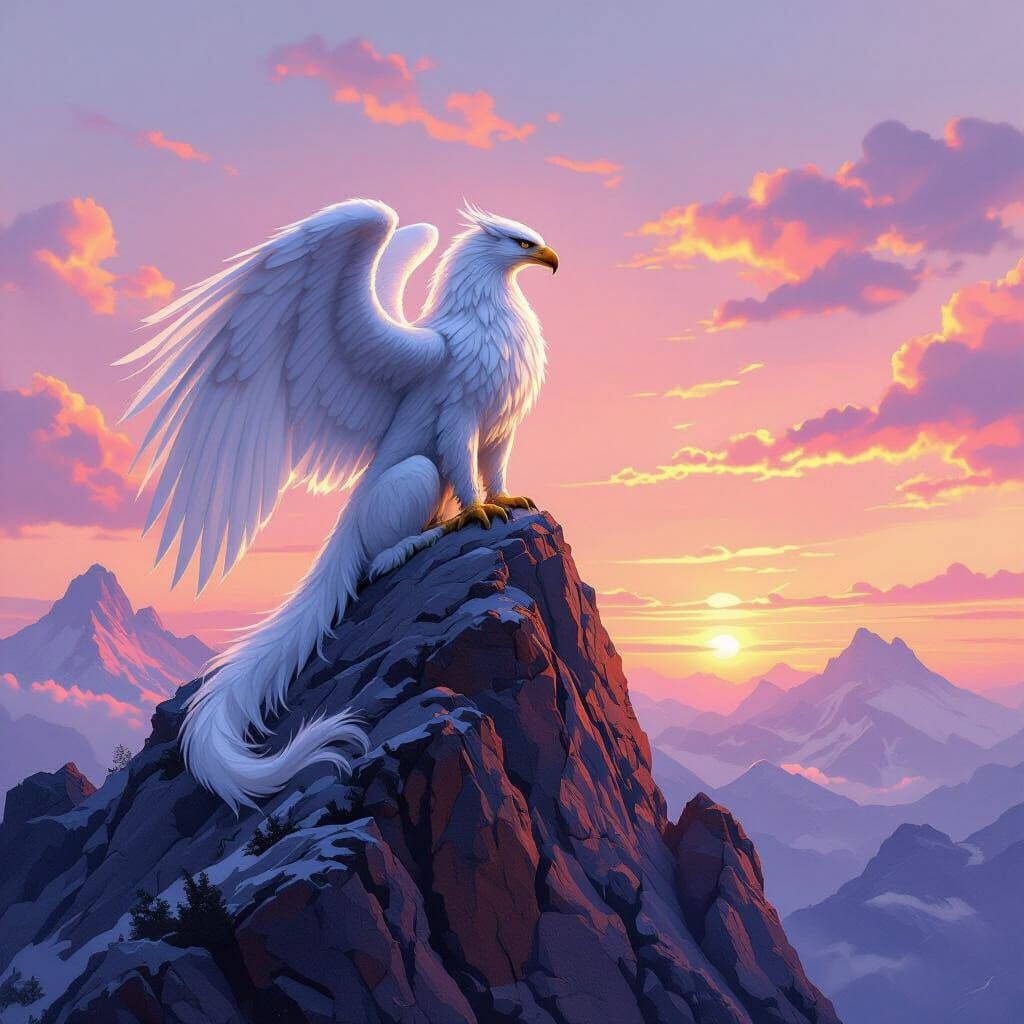 Majestic Griffin at Dawn in Pastel Skies