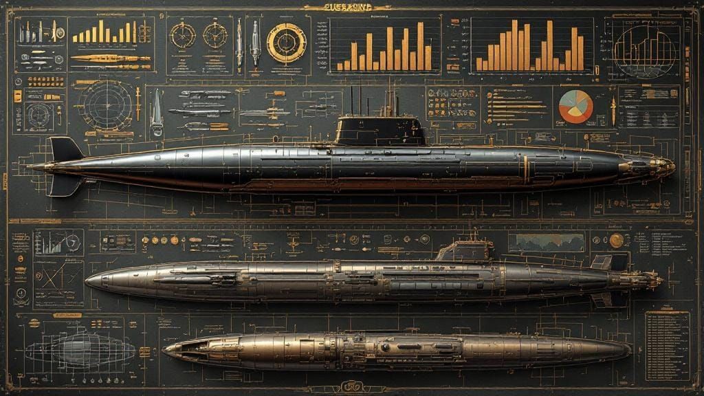 Detailed Steampunk Submarine Technical Diagram