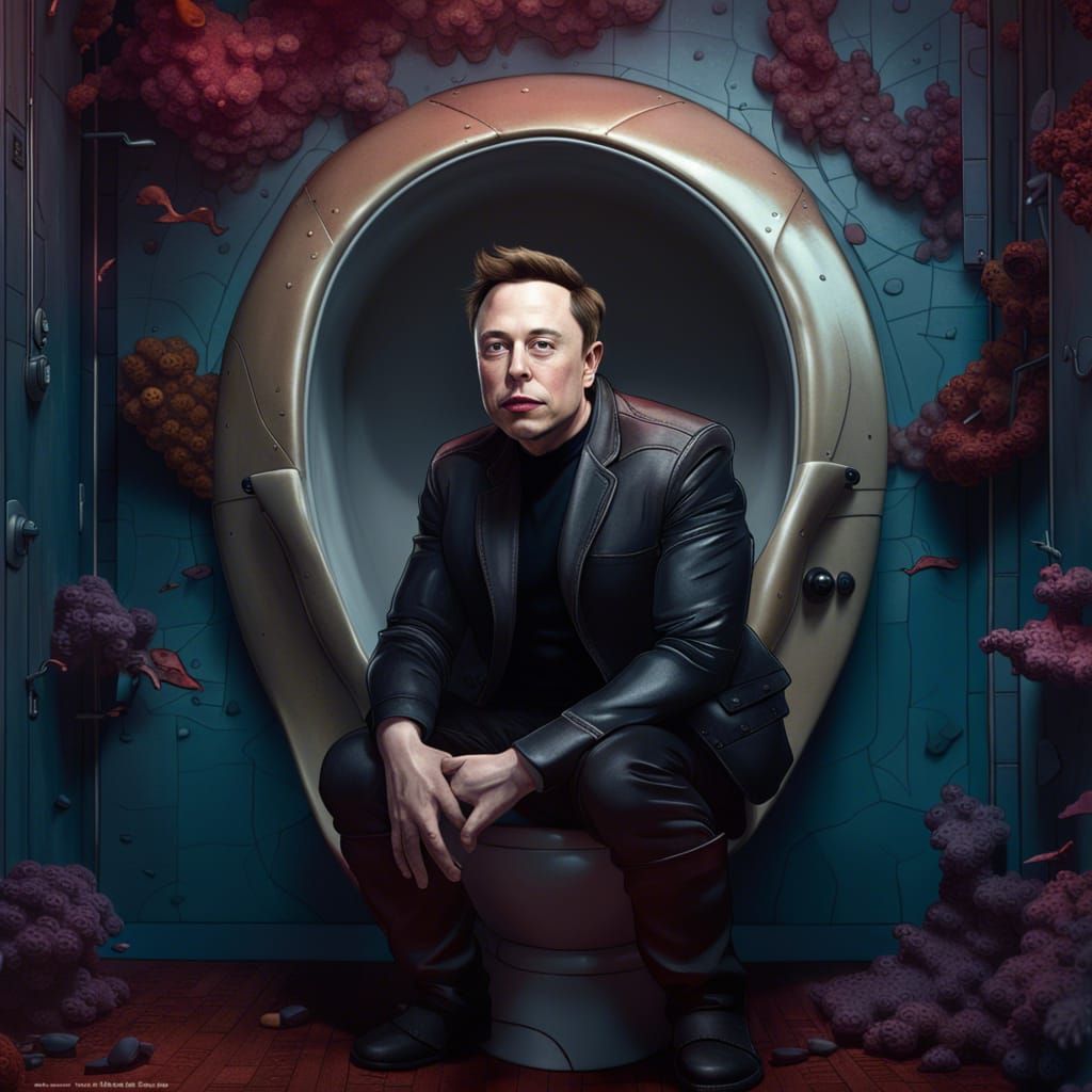 Elon Musk on the Toilet: Detailed Matte Painting