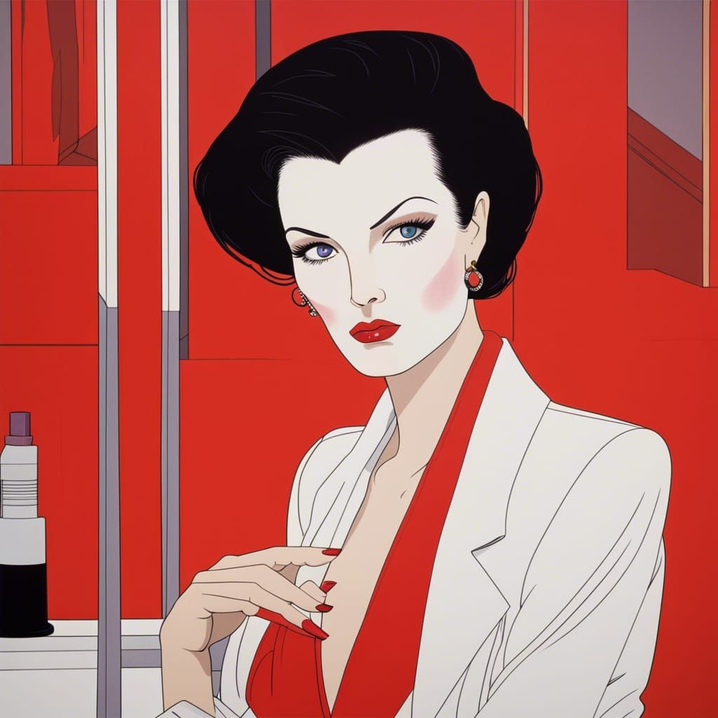 1980s Businesswoman Portrait in Memphis Style