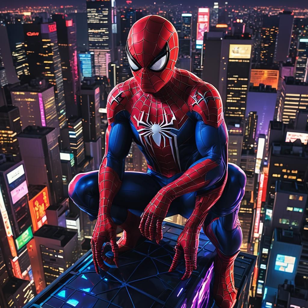 Monster Spiderman in Tokyo: Manga-Inspired Digital Art