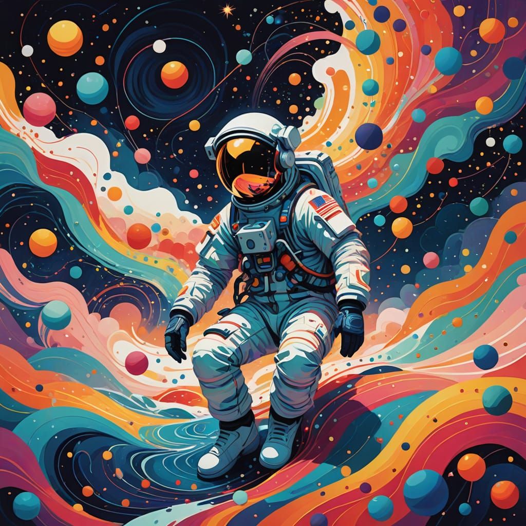 Astronaut in Dreamlike Polka Dot Landscape