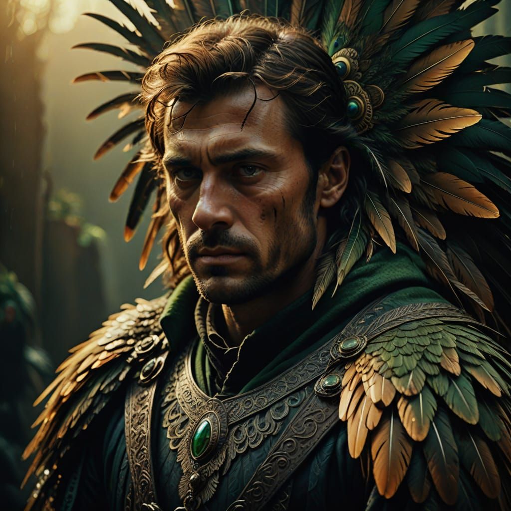 Condor Costume Portrait in Dark Oil Painting Style