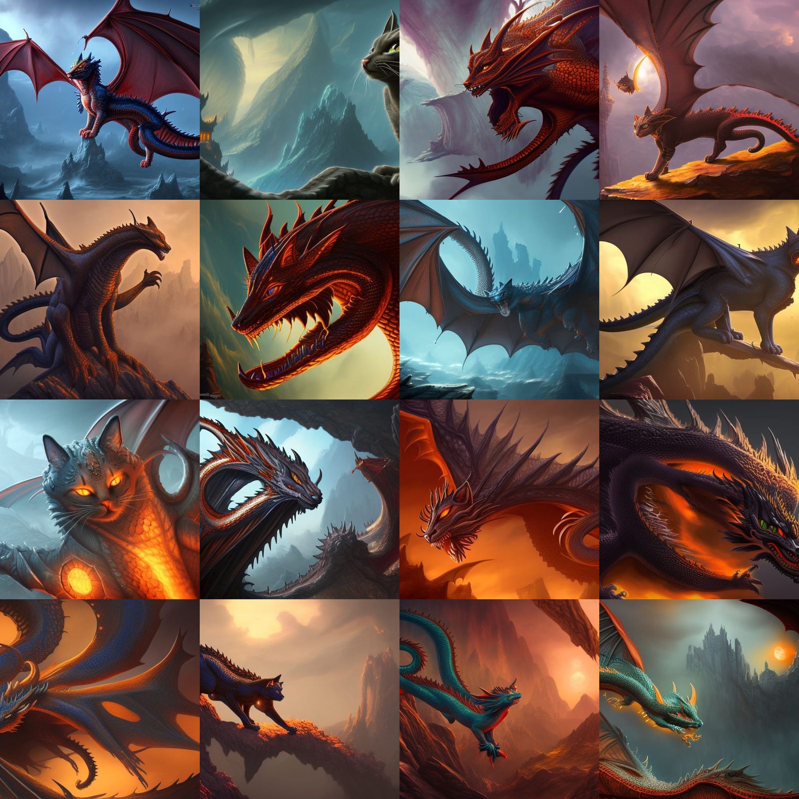 Fantastical Cats as Dragons in Detailed Digital Art