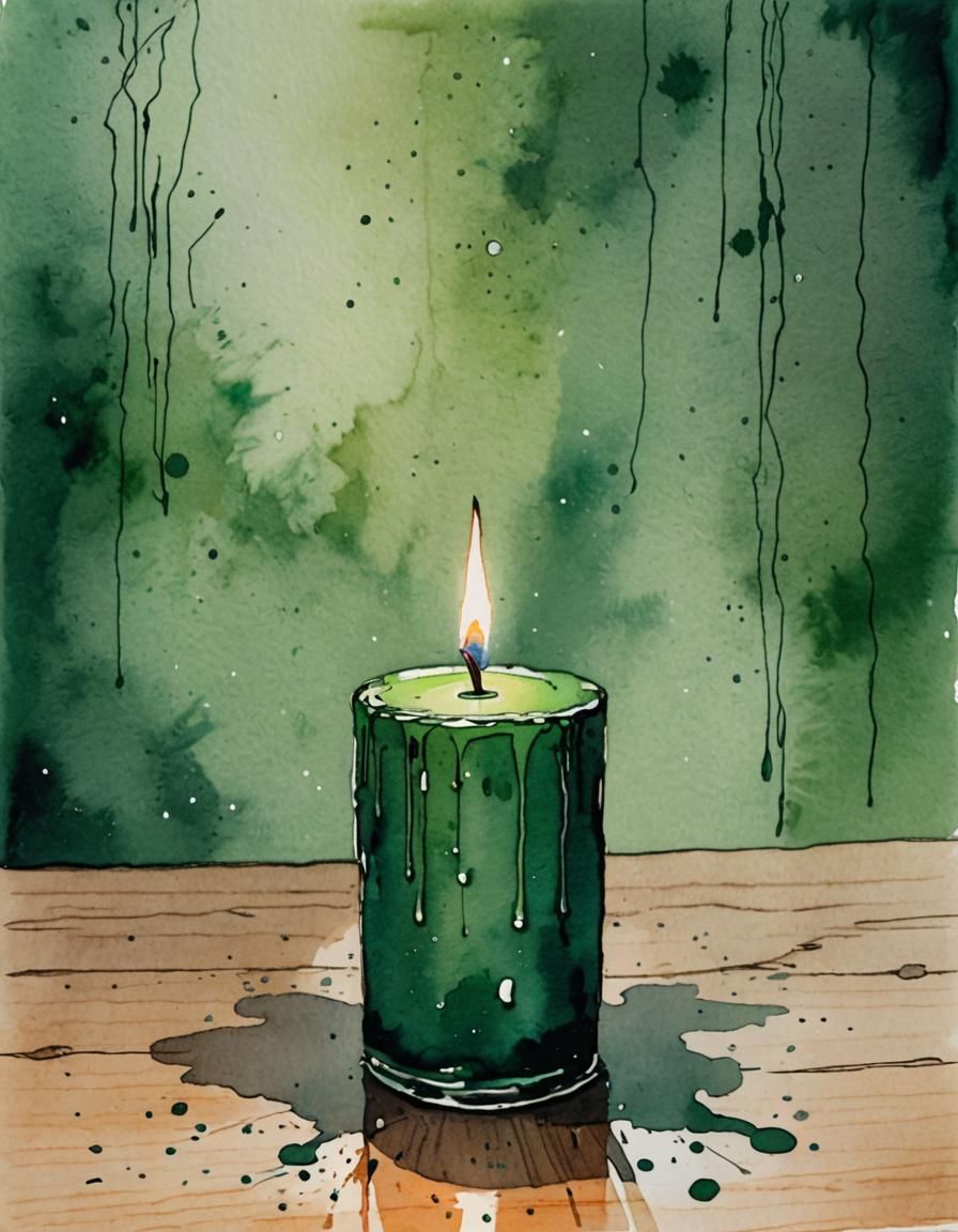 Dark Green Votive Candle in Watercolour Style