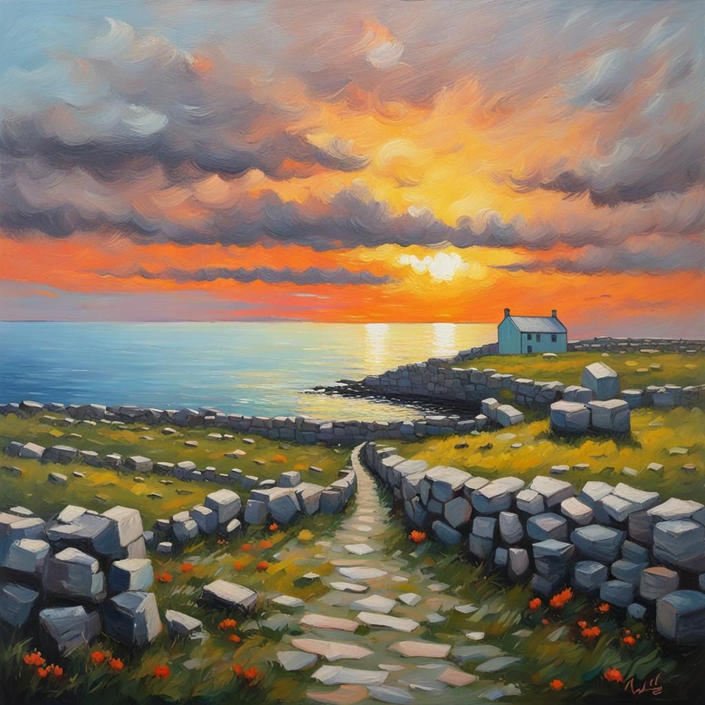 Aran Islands Sunset: Impressionist Oil Painting