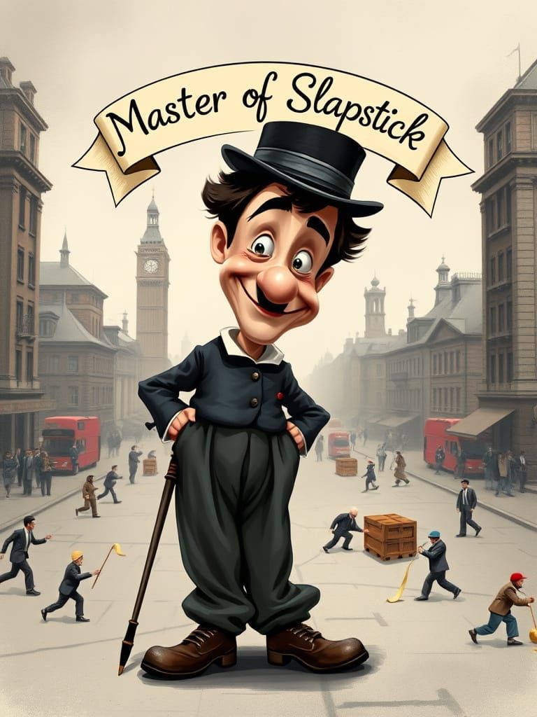 Charlie Chaplin Caricature as Master of Slapstick
