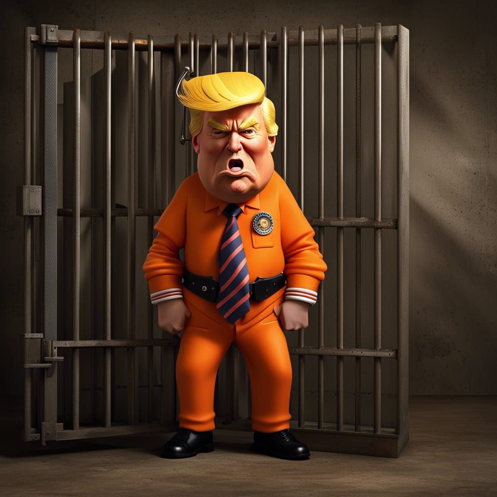 Grotesque Caricature of Donald Trump in Prison
