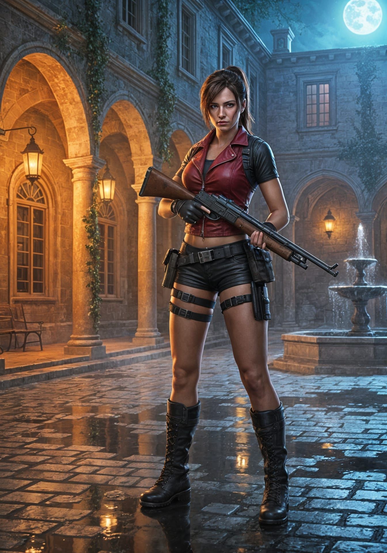 Impressionist Oil Painting of Claire Redfield in Mansion Cou...