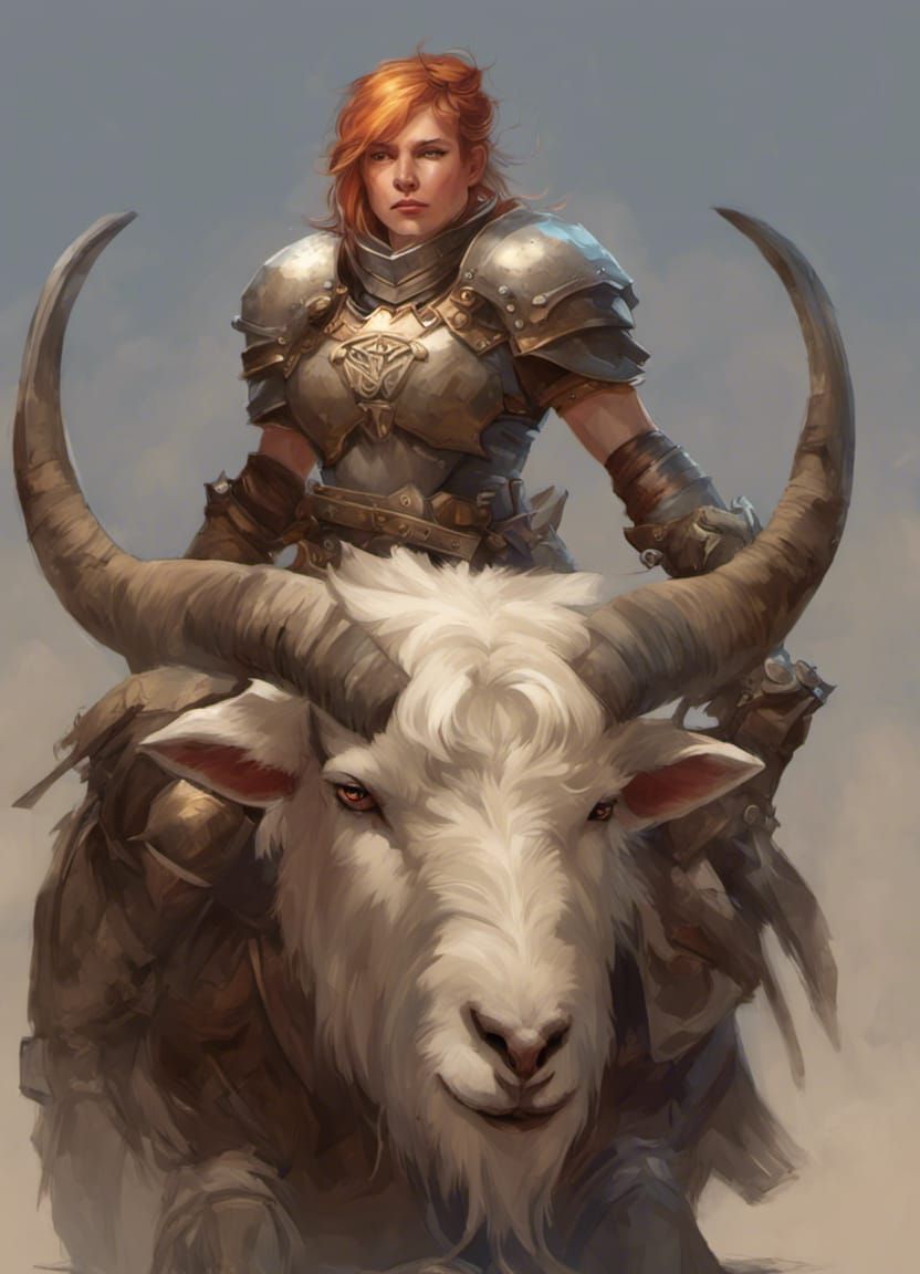 Dwarf Warrior Rides Giant Goat in Hyperdetailed Portrait