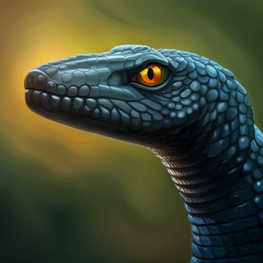 Hyperrealistic Black Snake with Yellow Eyes