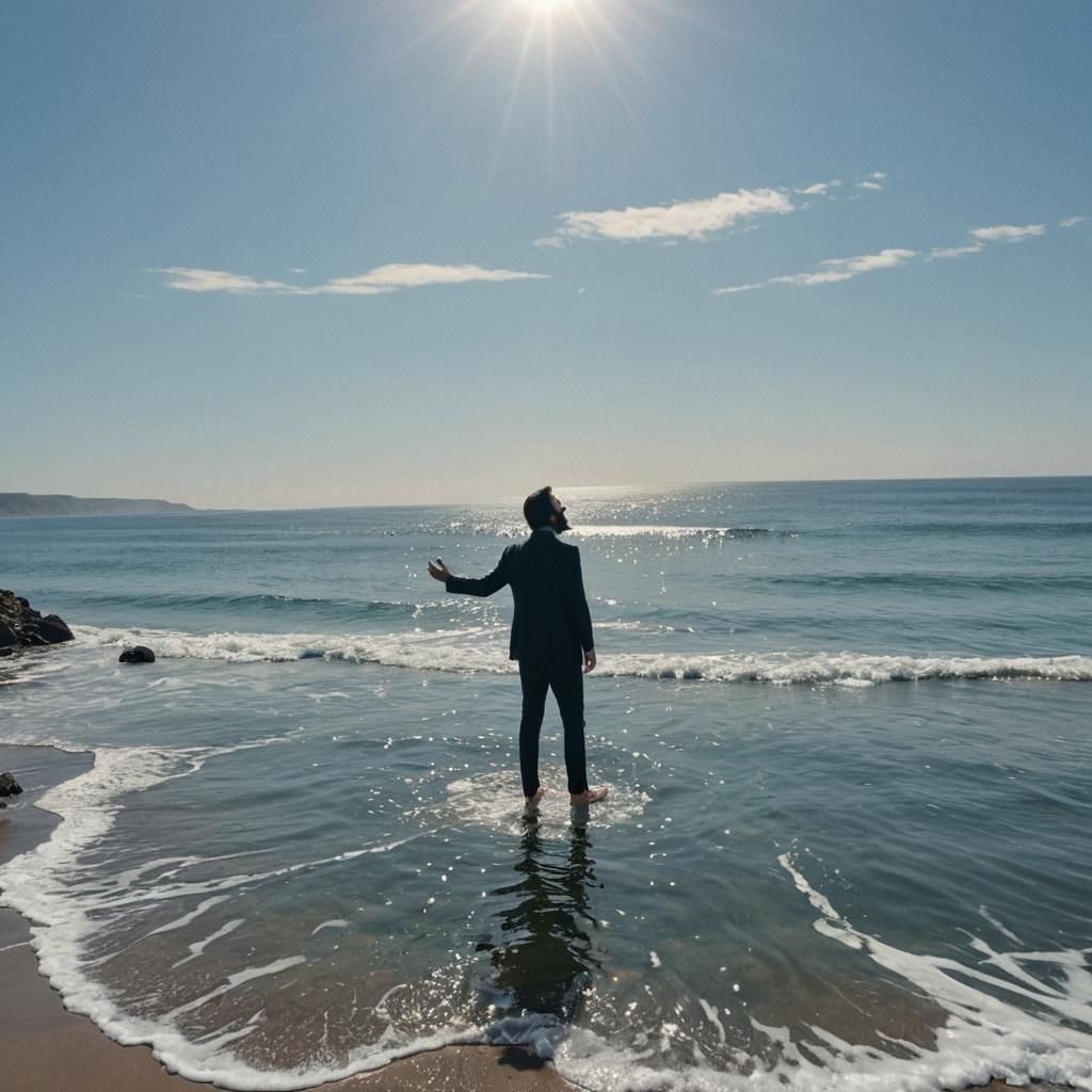 Man in Suit Thanking God, Detailed Matte Painting