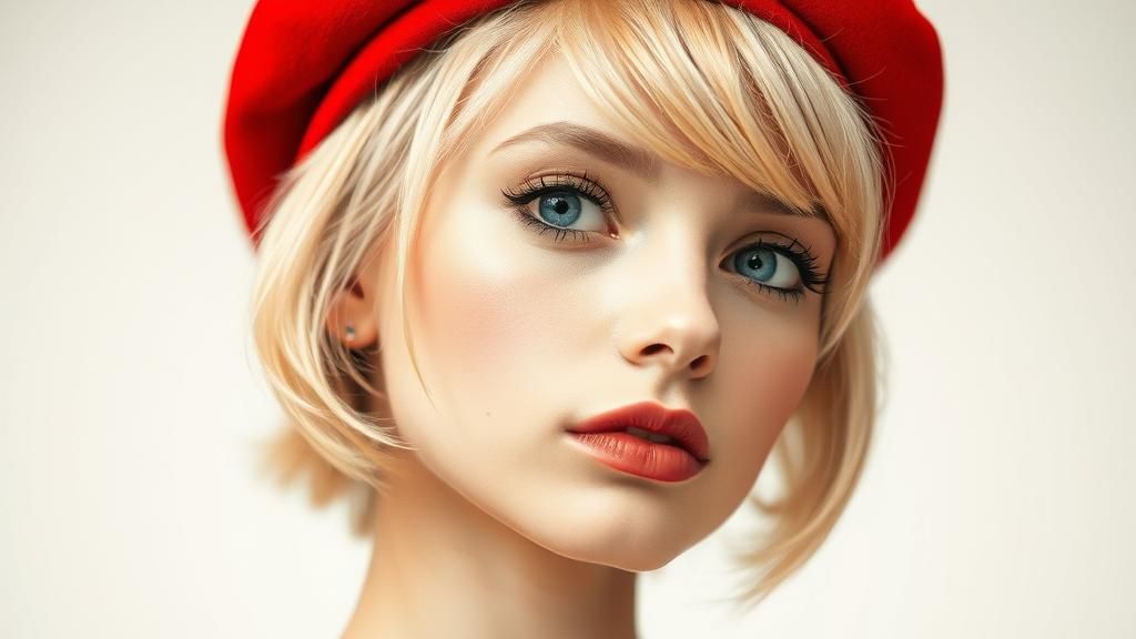 Stylish Blonde Girl Portrait with Watercolor Wash Effects